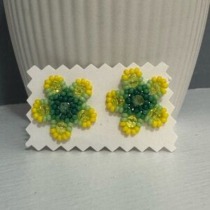 Huichol Beaded Flower Stud Earrings